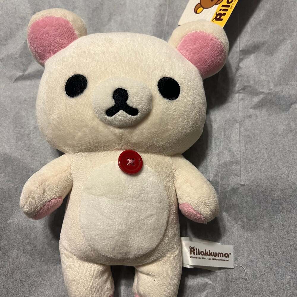 San-X Rilakkuma Korilakkuma White Plush Bear with Red Button 13"